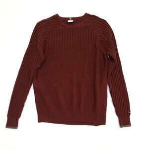 Mens Columbia Crewneck Sweater Sz Large Brown Rust 100% Cotton Rib Knit Pullover